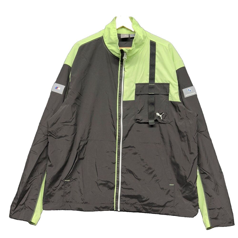 PUMA BMW Motorsport Statement Woven Jacket Mens XL Black Green Windbreaker